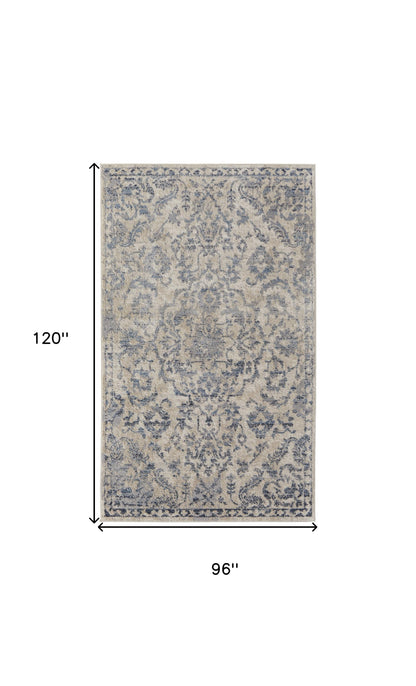 4' X 6' Gray Ivory And Gold Floral Power Loom Distressed Area Rug