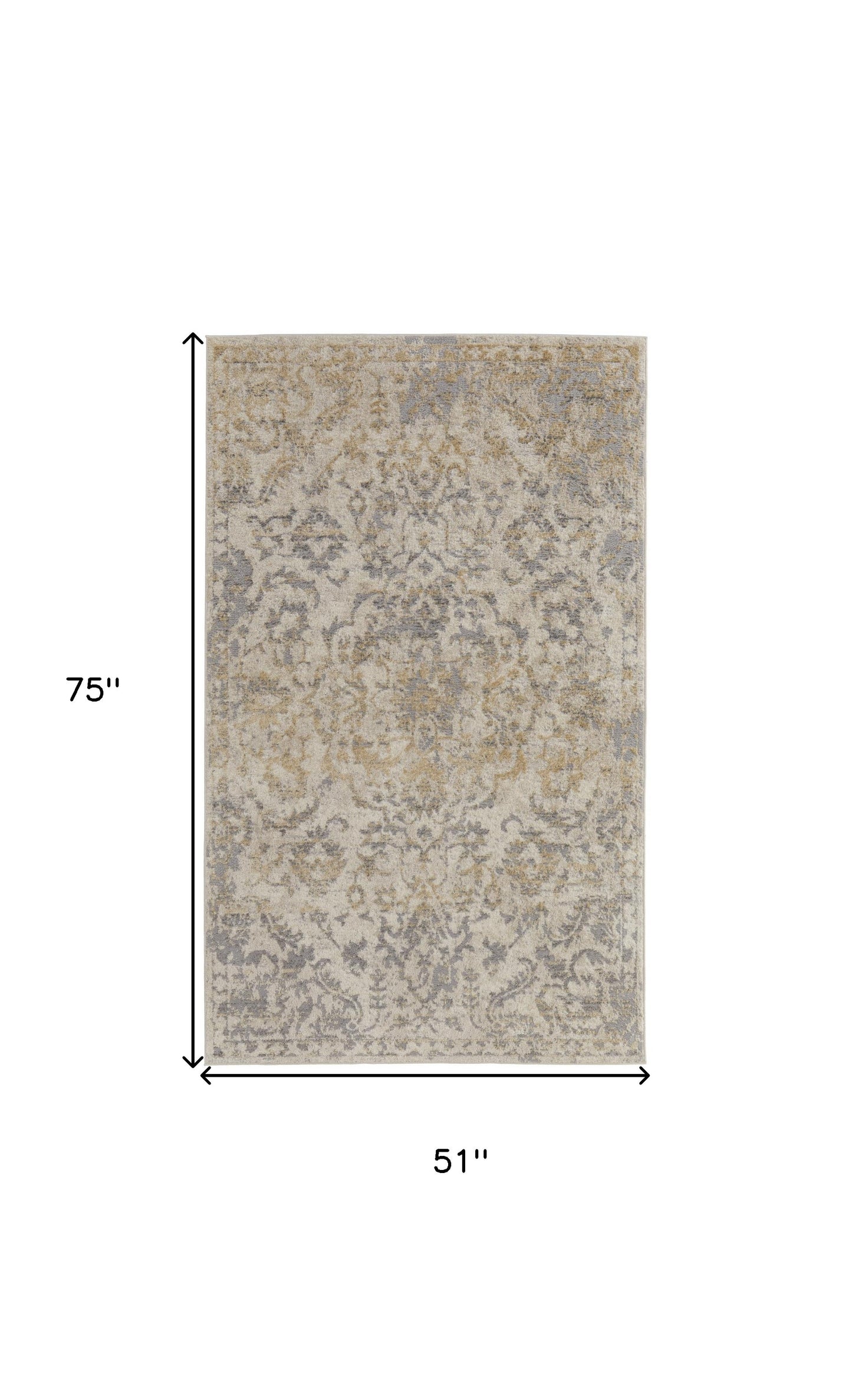 4' X 6' Gray Ivory And Gold Floral Power Loom Distressed Area Rug