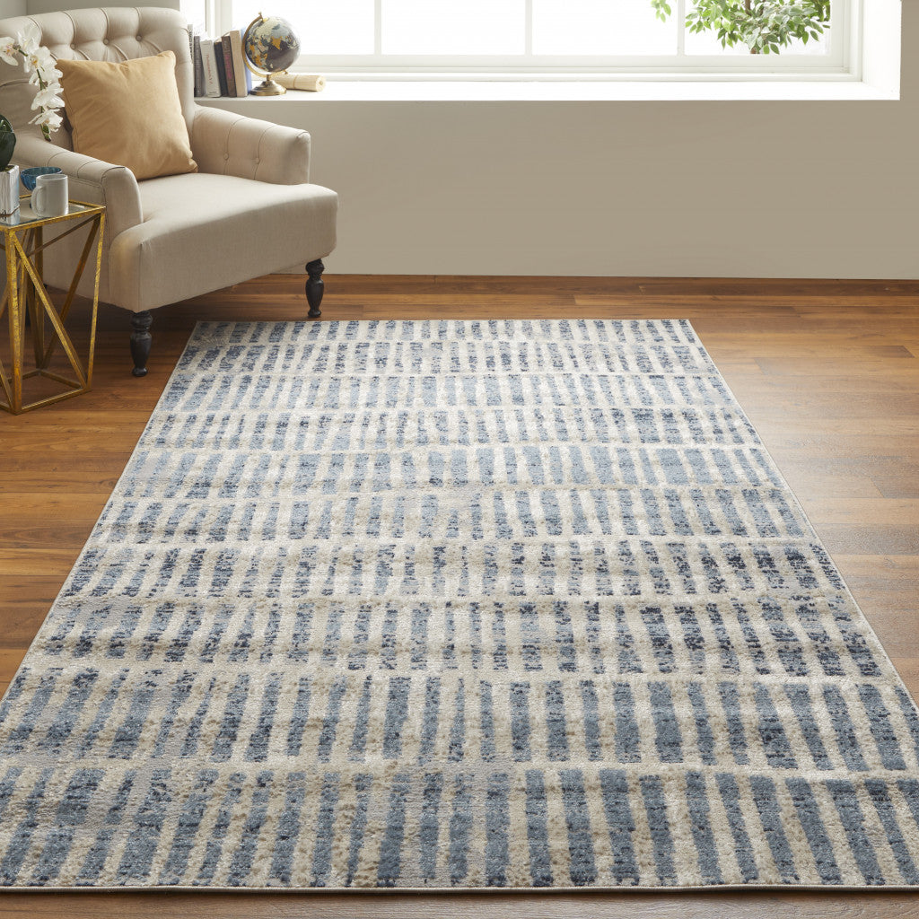 8' X 10' Gray Ivory And Gold Geometric Power Loom Distressed Area Rug