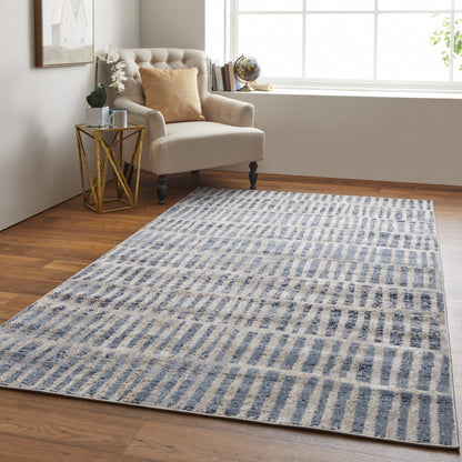 8' X 10' Gray Ivory And Gold Geometric Power Loom Distressed Area Rug