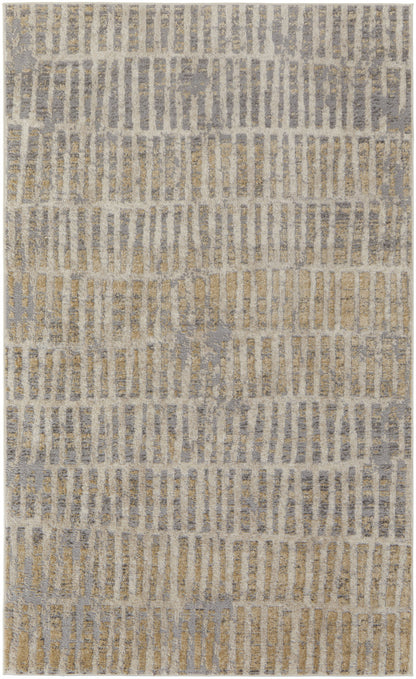 8' X 10' Gray Ivory And Gold Geometric Power Loom Distressed Area Rug