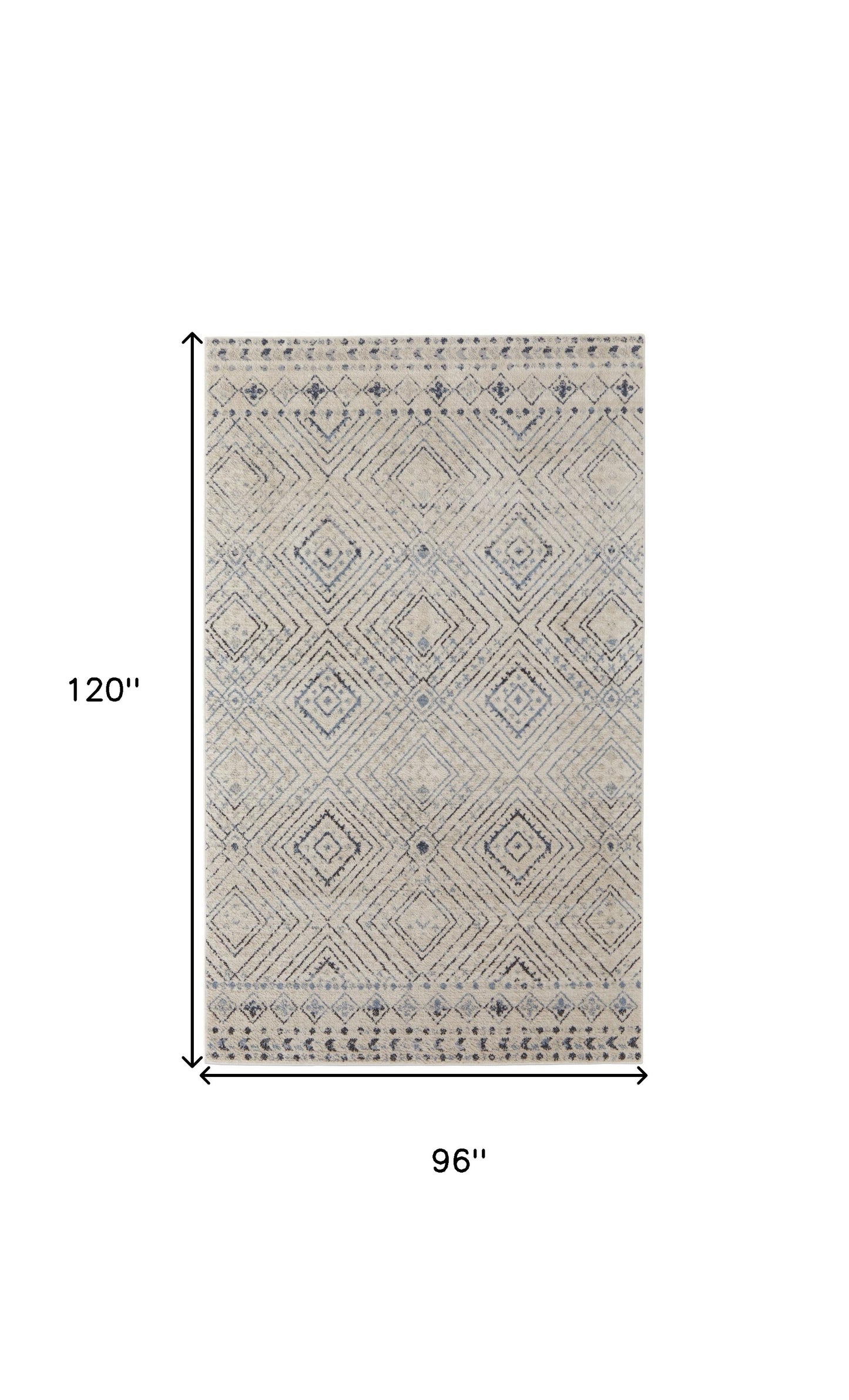 8' X 10' Ivory Blue And Gray Geometric Power Loom Distressed Area Rug