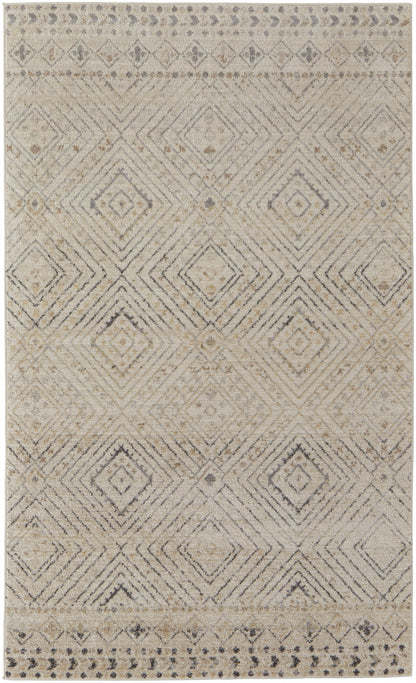 8' X 10' Ivory Blue And Gray Geometric Power Loom Distressed Area Rug