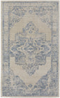 8' X 10' Blue And Ivory Floral Power Loom Distressed Area Rug