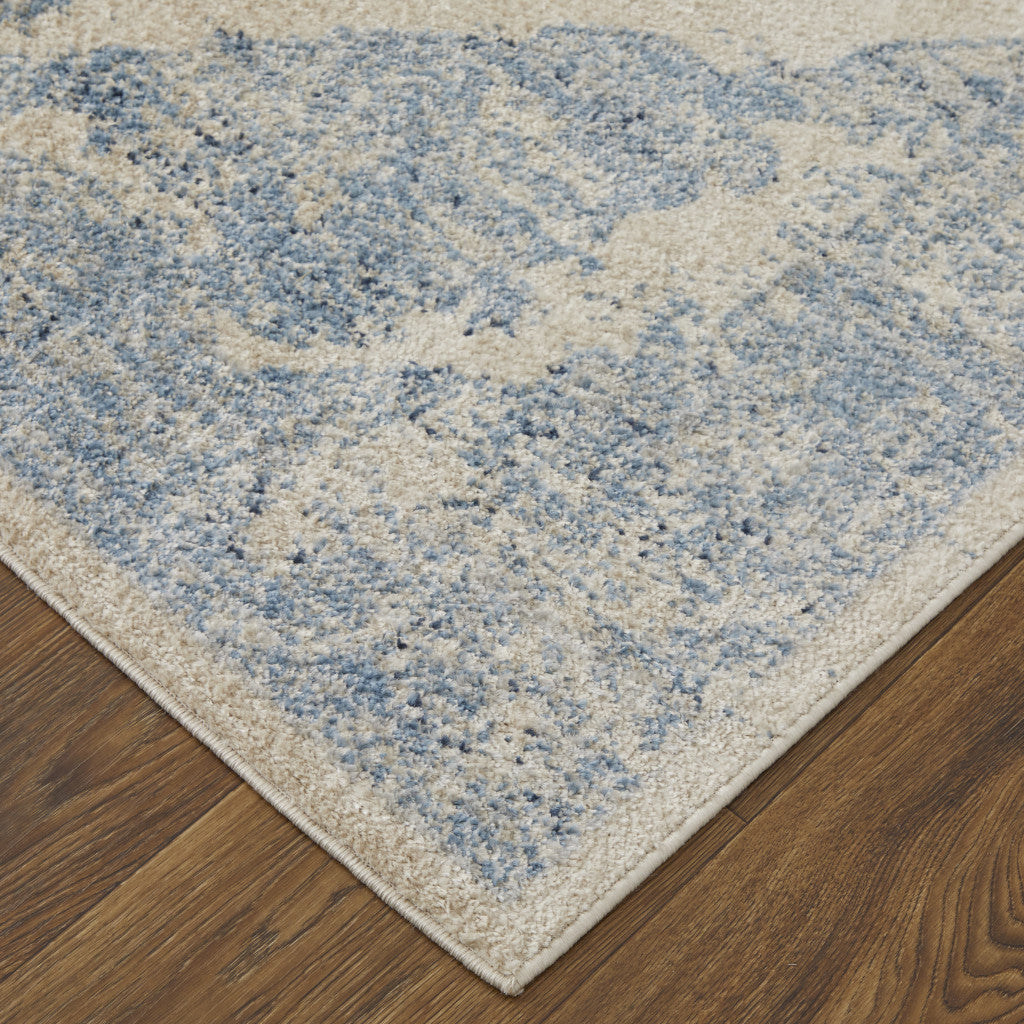 8' X 10' Blue And Ivory Floral Power Loom Distressed Area Rug