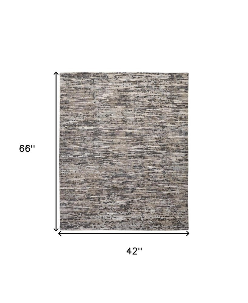 2' X 3' Gray Brown And Beige Wool Abstract Hand Knotted Area Rug