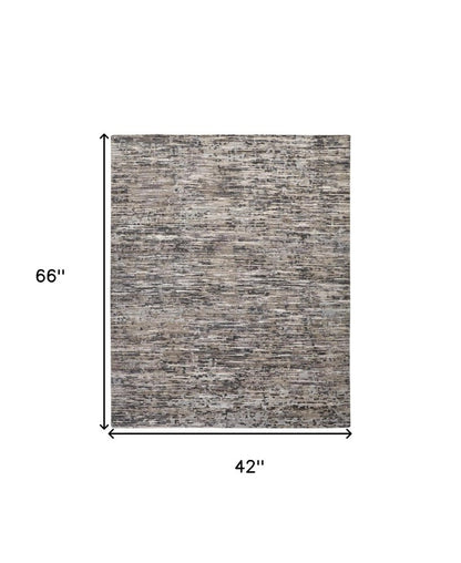 2' X 3' Gray Brown And Beige Wool Abstract Hand Knotted Area Rug