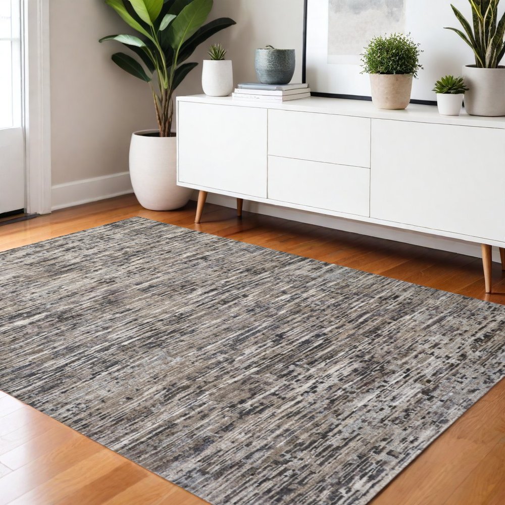 8' X 10' Gray Brown And Beige Wool Abstract Hand Knotted Area Rug