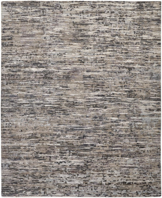 10' X 13' Gray Brown And Beige Wool Abstract Hand Knotted Area Rug