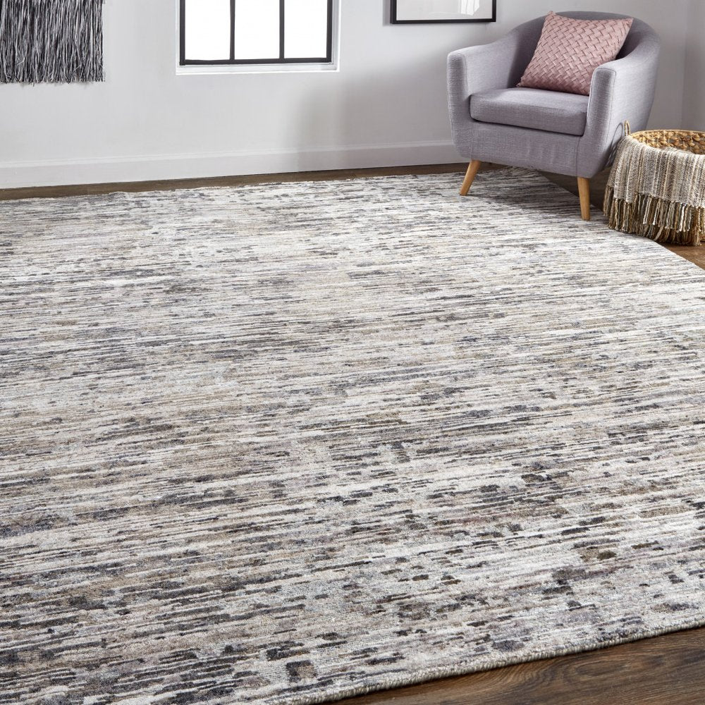 8' X 10' Gray Brown And Beige Wool Abstract Hand Knotted Area Rug