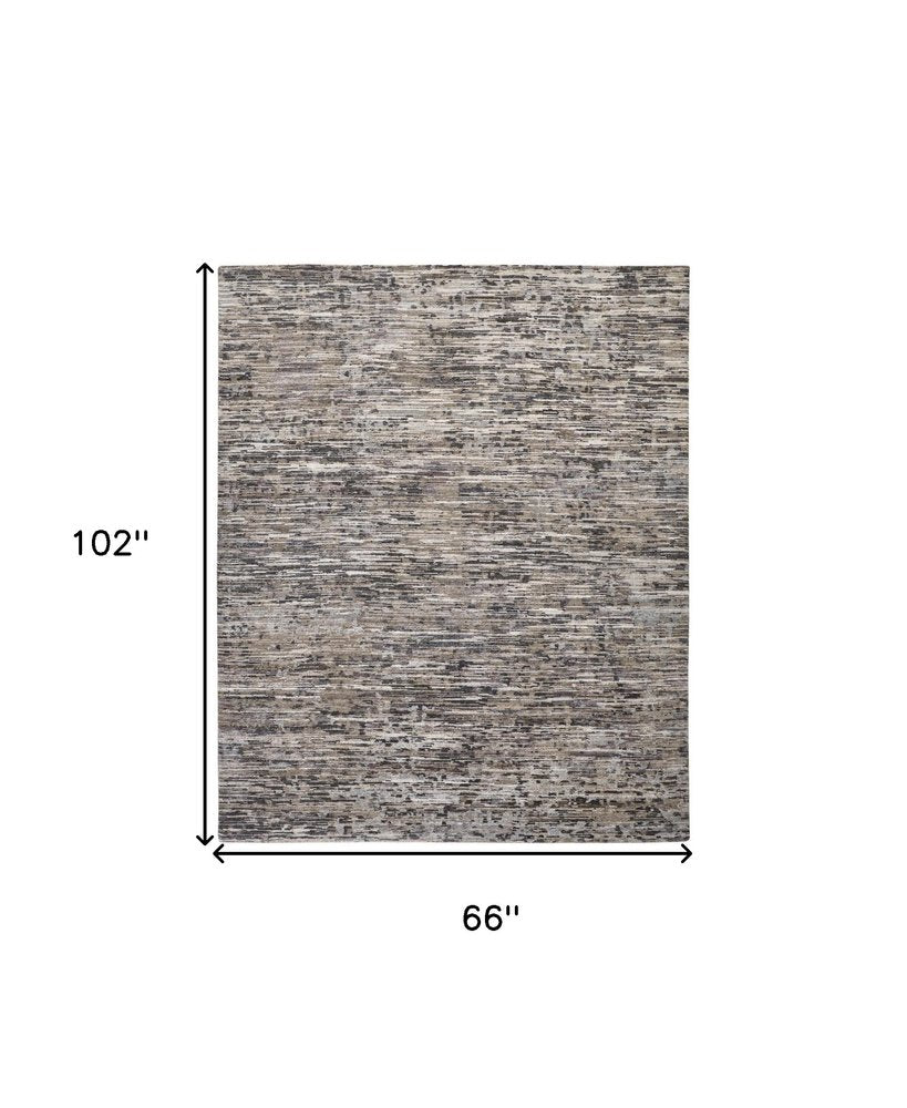 8' X 10' Gray Brown And Beige Wool Abstract Hand Knotted Area Rug