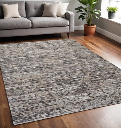 8' X 10' Gray Brown And Beige Wool Abstract Hand Knotted Area Rug