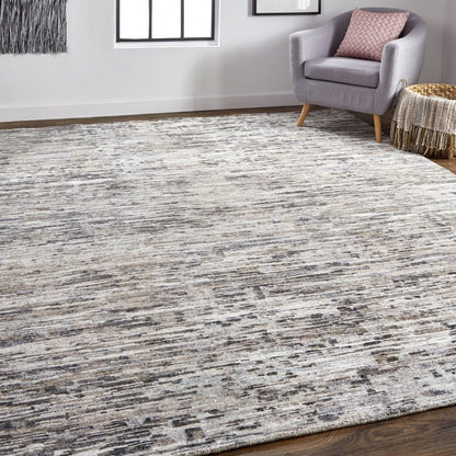8' X 10' Gray Brown And Beige Wool Abstract Hand Knotted Area Rug