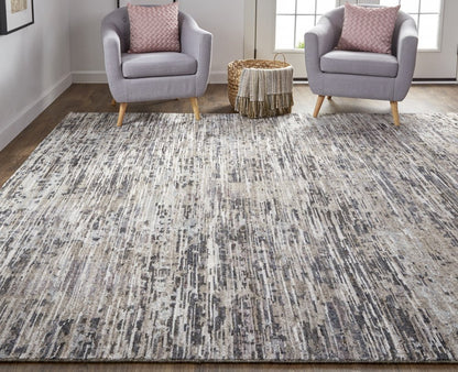 8' X 10' Gray Brown And Beige Wool Abstract Hand Knotted Area Rug