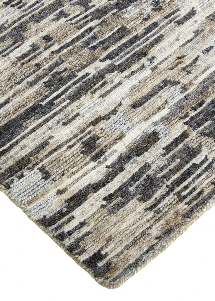 2' X 3' Gray Brown And Beige Wool Abstract Hand Knotted Area Rug