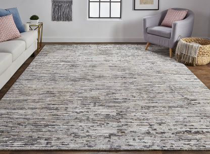 10' X 13' Gray Blue And Silver Wool Abstract Hand Knotted Area Rug