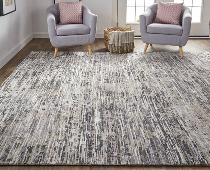 10' X 13' Gray Blue And Silver Wool Abstract Hand Knotted Area Rug