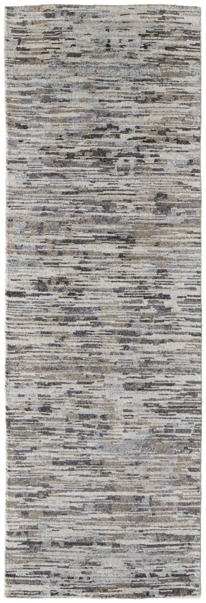 10' X 13' Gray Blue And Silver Wool Abstract Hand Knotted Area Rug