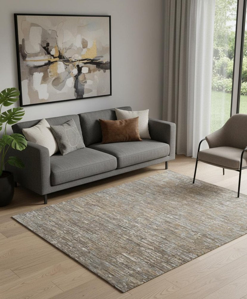 8' X 10' Brown And Gray Wool Abstract Hand Knotted Area Rug