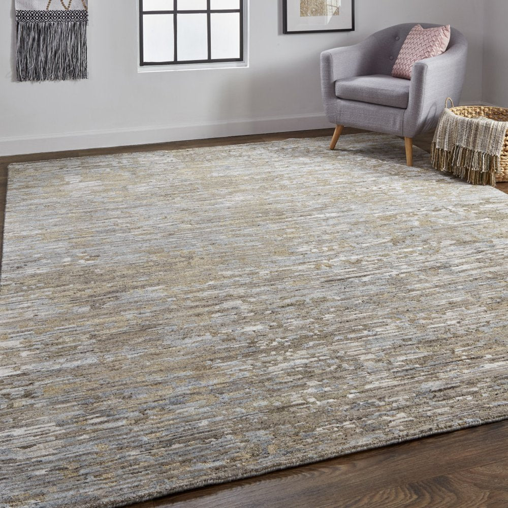 8' X 10' Brown And Gray Wool Abstract Hand Knotted Area Rug