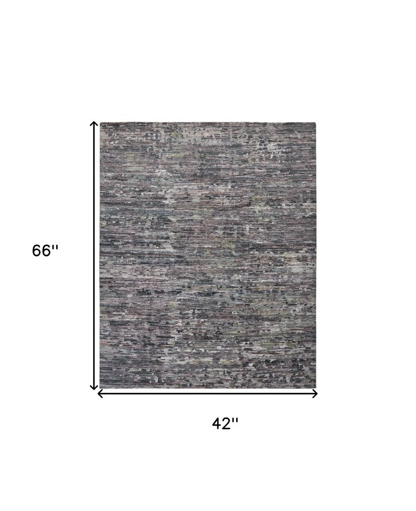 5' X 8' Blue And Gray Wool Abstract Hand Knotted Area Rug