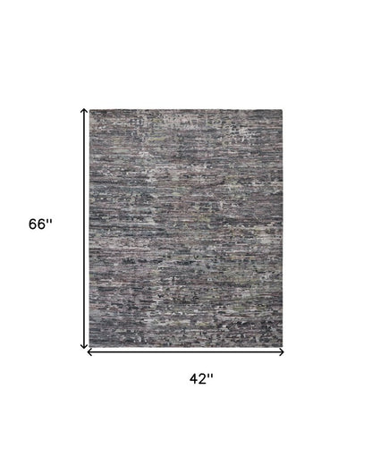 5' X 8' Blue And Gray Wool Abstract Hand Knotted Area Rug