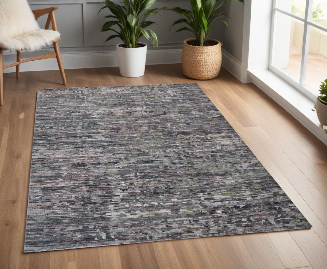 10' X 13' Blue And Gray Wool Abstract Hand Knotted Area Rug