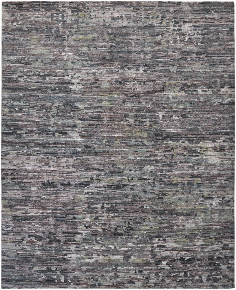 5' X 8' Blue And Gray Wool Abstract Hand Knotted Area Rug