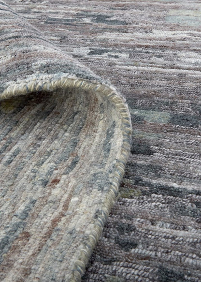 10' X 13' Blue And Gray Wool Abstract Hand Knotted Area Rug
