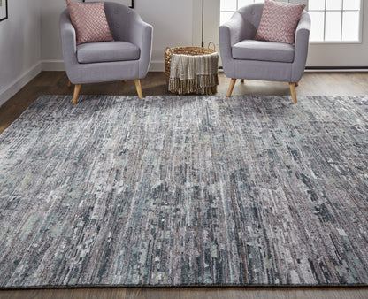 4' X 6' Blue And Gray Wool Abstract Hand Knotted Area Rug