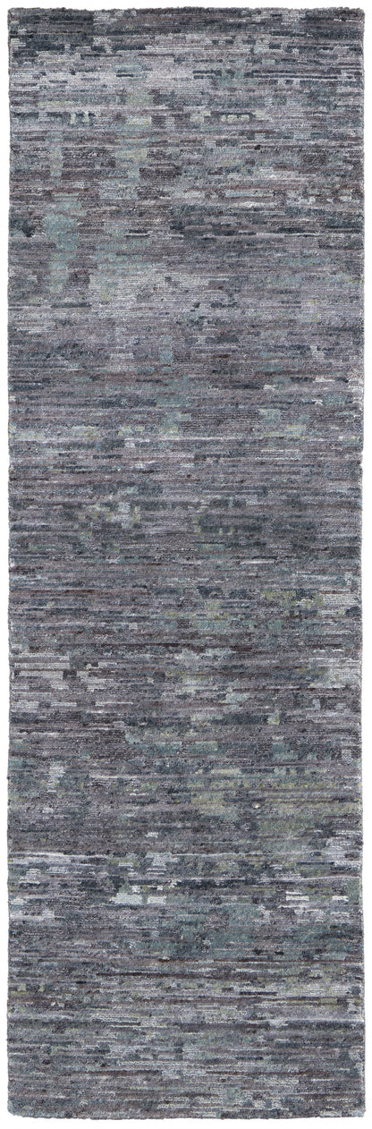 4' X 6' Blue And Gray Wool Abstract Hand Knotted Area Rug