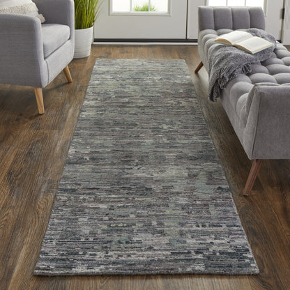 4' X 6' Blue And Gray Wool Abstract Hand Knotted Area Rug