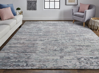 4' X 6' Blue And Gray Wool Abstract Hand Knotted Area Rug