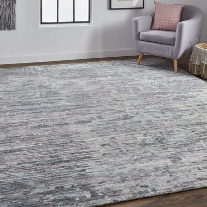 4' X 6' Blue And Gray Wool Abstract Hand Knotted Area Rug