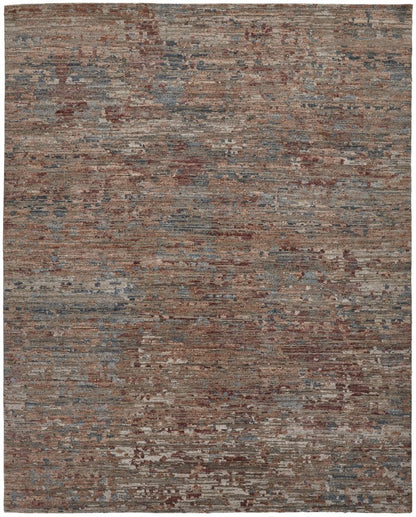 9' X 12' Red And Blue Wool Abstract Hand Knotted Area Rug