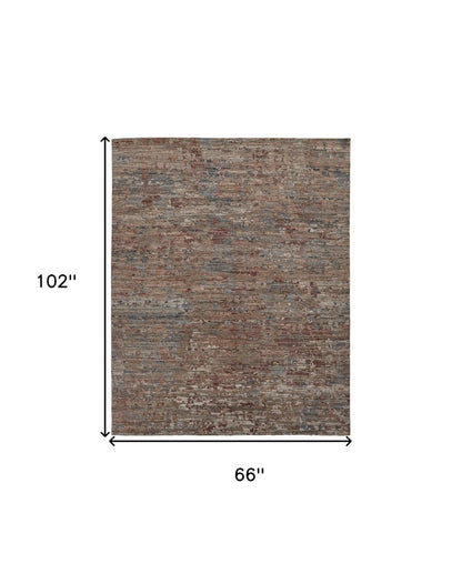 9' X 12' Red And Blue Wool Abstract Hand Knotted Area Rug