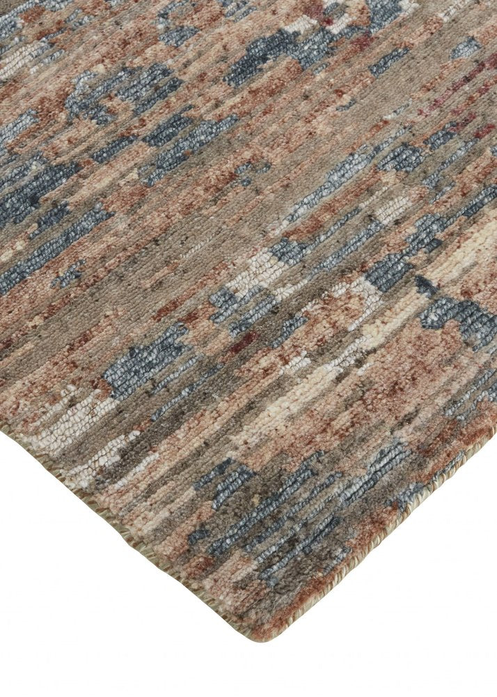 2' X 3' Blue and Red Wool Abstract Hand Knotted Area Rug