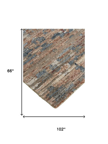 2' X 3' Blue and Red Wool Abstract Hand Knotted Area Rug
