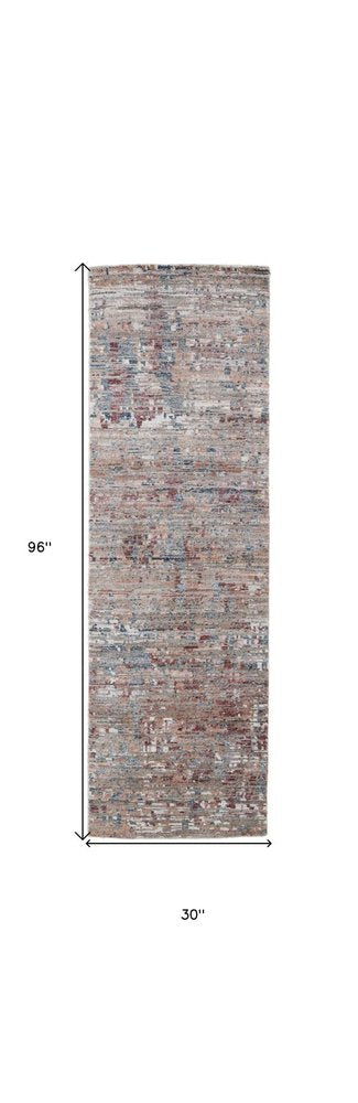 2' X 3' Blue and Red Wool Abstract Hand Knotted Area Rug