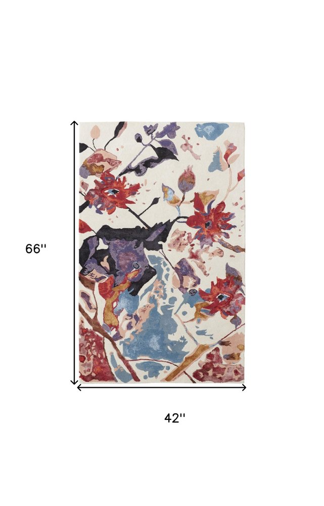 9' X 12' Blue and Red Floral Hand Tufted Area Rug