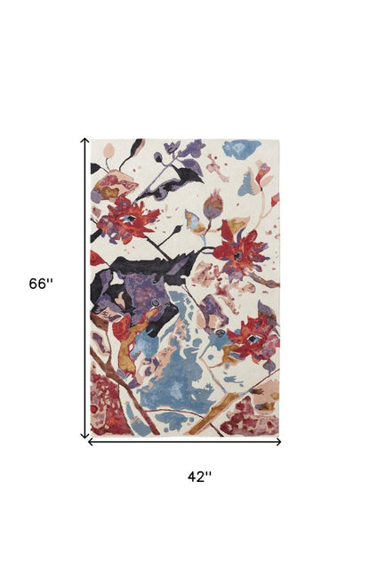 9' X 12' Blue and Red Floral Hand Tufted Area Rug