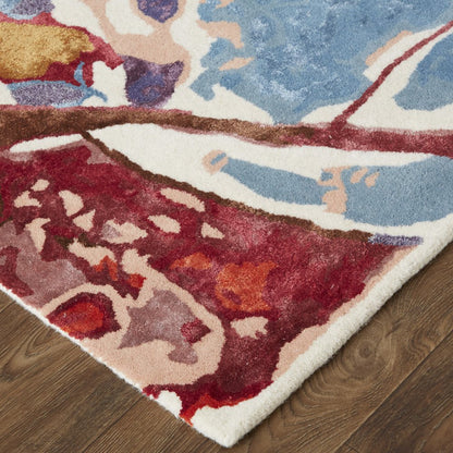9' X 12' Blue and Red Floral Hand Tufted Area Rug