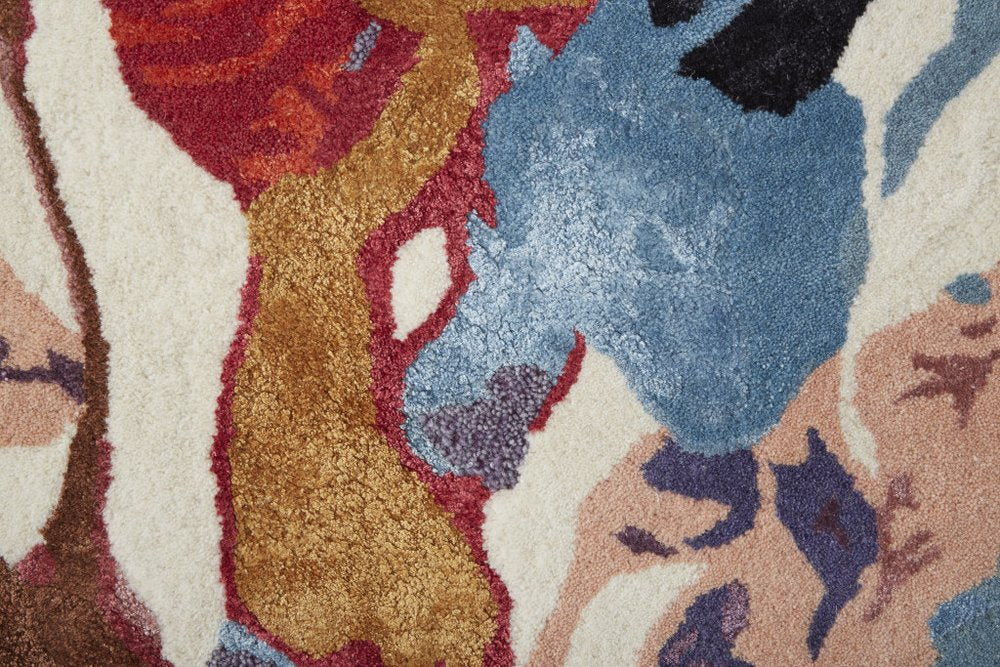 9' X 12' Blue and Red Floral Hand Tufted Area Rug