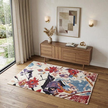 9' X 12' Blue and Red Floral Hand Tufted Area Rug