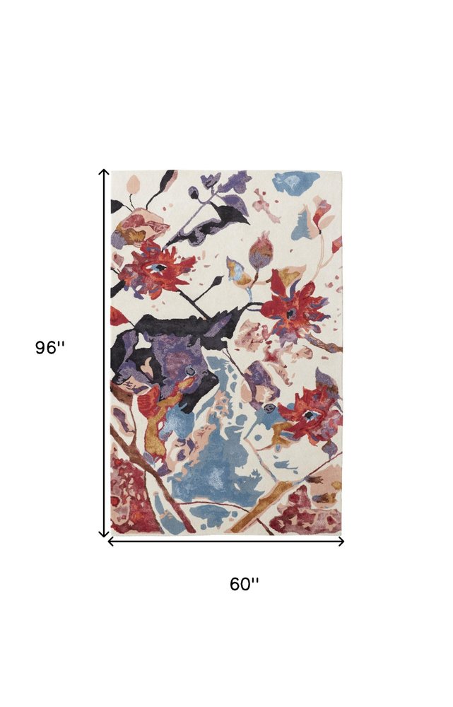 9' X 12' Blue and Red Floral Hand Tufted Area Rug