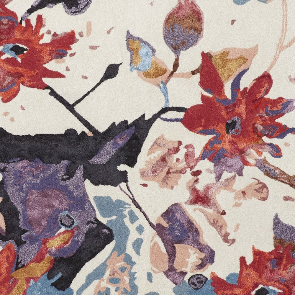 9' X 12' Blue and Red Floral Hand Tufted Area Rug