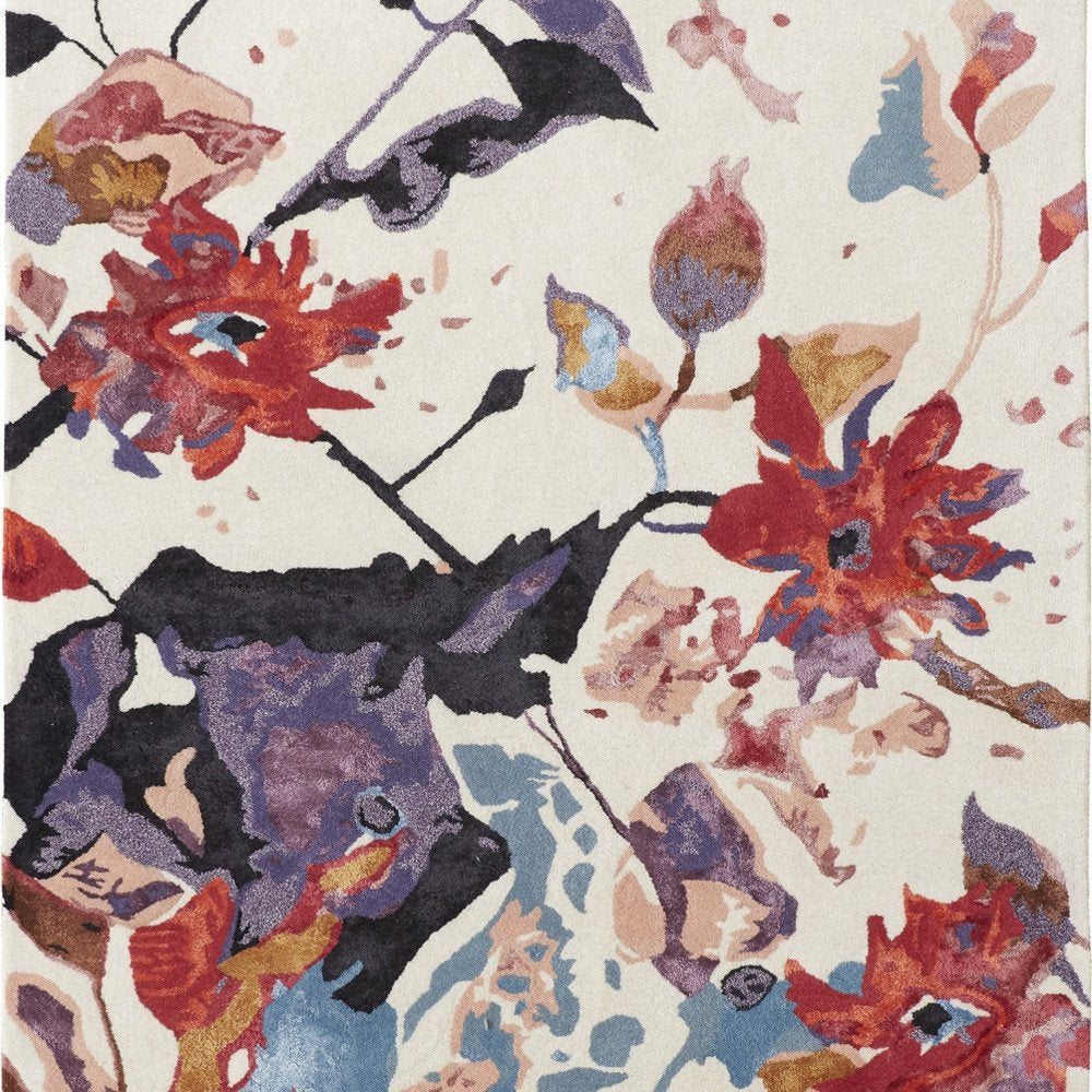 9' X 12' Blue and Red Floral Hand Tufted Area Rug