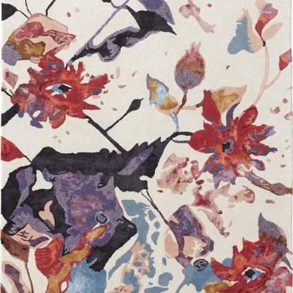 9' X 12' Blue and Red Floral Hand Tufted Area Rug