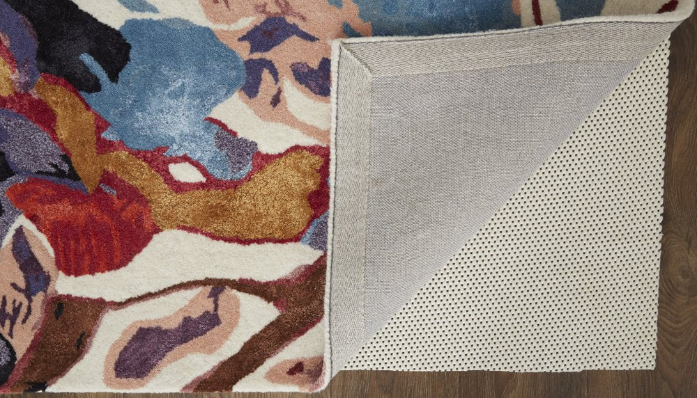 9' X 12' Blue and Red Floral Hand Tufted Area Rug