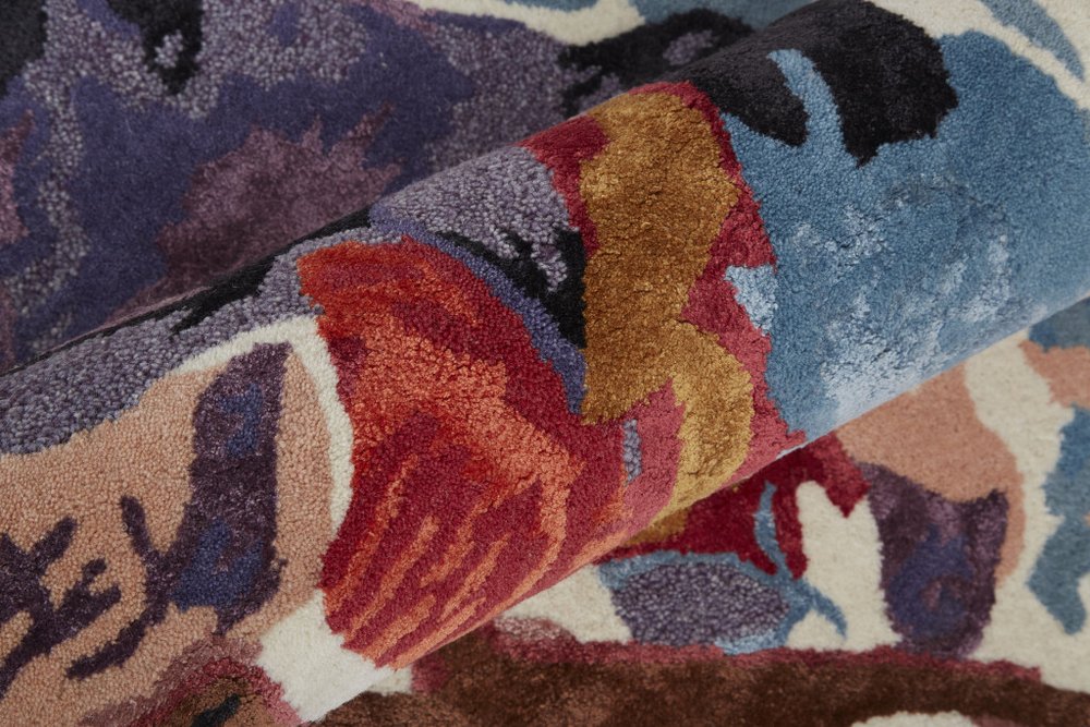 9' X 12' Blue and Red Floral Hand Tufted Area Rug